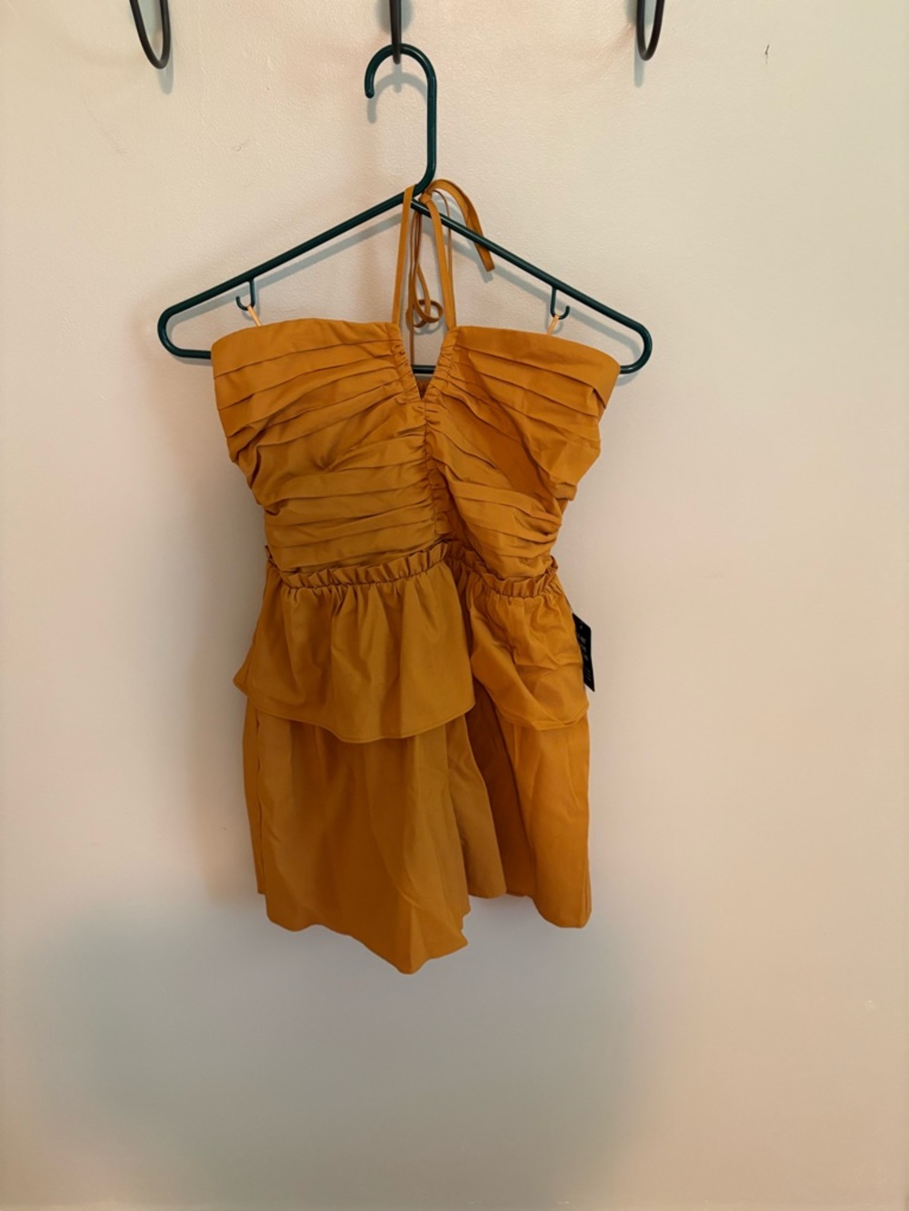 Express Mustard Yellow Ruffled Halter Romper